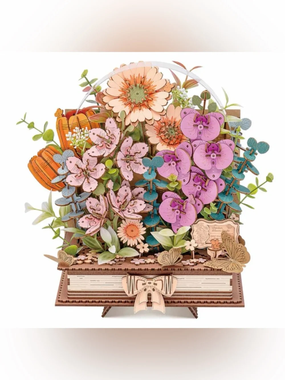 Rowood Wooden Blooming Book DIY Flower Bouquet 3D 552 Piece Puzzle TW04H New